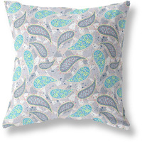 Amrita Sen Designs Paisley on Abstract Indoor/Outdoor Fabric Pillow in Green Gray Black 20x20