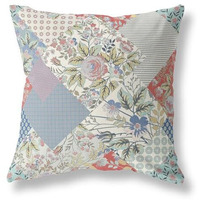 Amrita Sen Arizona Floral Patches Indoor/Outdoor Pillow in Gold Red White 16x16