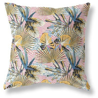Amrita Sen Plant Illusion Indoor/Outdoor Pillow in Gold Blue Pink 20x20