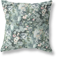 Amrita Sen Sea Garden Rose Indoor/Outdoor Pillow in Dark Green Gray 26x26