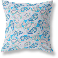 Amrita Sen Designs Paisley on Abstract Indoor/Outdoor Fabric Pillow in Dark Blue 16x16