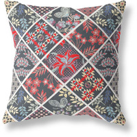 Amrita Sen Fall Patch Snowflowers Indoor/Outdoor Pillow in Black Red 18x18