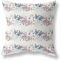Amrita Sen Lily Garden Stripes Indoor/Outdoor Pillow in White Pink 18x18