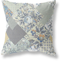 Amrita Sen Arizona Floral Patches Indoor/Outdoor Pillow in Light Gray Cream 28x28