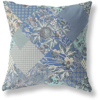 Amrita Sen Designs Arizona Floral Patches Indoor/Outdoor Fabric Pillow in Gray Blue Navy 18x18