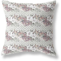 Amrita Sen Designs Lily Garden Stripes Indoor/Outdoor Fabric Pillow in Gray Pink 18x18