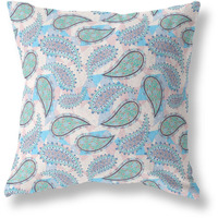 Amrita Sen Paisley on Abstract Indoor/Outdoor Pillow in Blue Green Pink 16x16