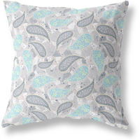 Amrita Sen Designs Paisley on Abstract Indoor/Outdoor Fabric Pillow in Gray 26x26