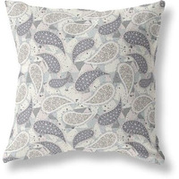 Amrita Sen Paisley on Abstract Indoor/Outdoor Pillow in Gray Cream 18x18