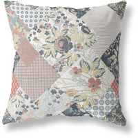 Amrita Sen Arizona Floral Patches Indoor/Outdoor Pillow in Peach Cream Black 28x28