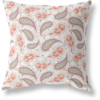 Amrita Sen Designs Paisley on Abstract Indoor/Outdoor Fabric Pillow in Red Gold Beige 18x18
