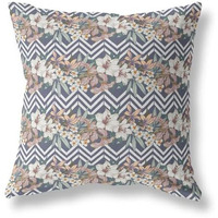 Amrita Sen Lily Garden Stripes Indoor/Outdoor Pillow in Navy Orange 16x16