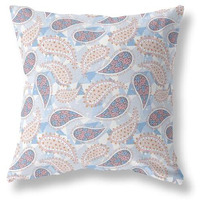Amrita Sen Paisley on Abstract Indoor/Outdoor Pillow in Blue White Pink 20x20