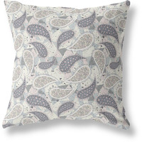 Amrita Sen Designs Paisley on Abstract Indoor/Outdoor Fabric Pillow in Gray Cream 26x26