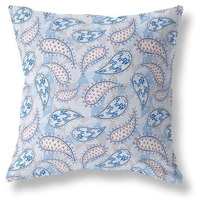 Amrita Sen Paisley on Abstract Indoor/Outdoor Pillow in Blue Gray 16x16
