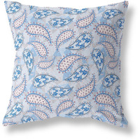 Amrita Sen Paisley on Abstract Indoor/Outdoor Pillow in Blue Gray 18x18