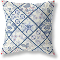 Amrita Sen Fall Patch Snowflowers Indoor/Outdoor Pillow in Cream Navy Blue 28x28