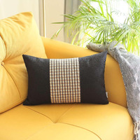 Bed Bath & Beyond 12" X 20" Black and Brown Houndstooth Zippered Handmade Polyester Lumbar Pillow Cover