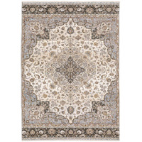 HomeRoots 509368 3 x 5 ft. Ivory & Blue Oriental Power Loom Stain Resistant Rectangle Area Rug with Fringe