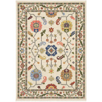 HomeRoots 509315 8 x 11 ft. Ivory Green Blues Pink Yellow Rust Brown Tan & Gray Oriental Power Loom Stain Resistant Rectangle Area Rug with Fringe