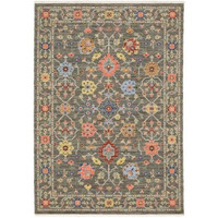 HomeRoots 509277 3 x 5 ft. Gray Salmon Pink Gold Blue Rust Deep Blue Ivory & Green Oriental Power Loom Stain Resistant Rectangle Area Rug with Fringe