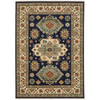 HomeRoots 509237 6 x 9 ft. Navy Charcoal Orange Rust Gold Pale Blue Olive Beige & Salmon Oriental Power Loom Stain Resistant Rectangle Area Rug with Fringe