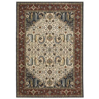 HomeRoots 508033 3 x 5 ft. Ivory Beige Red Blue Gold Green & Navy Oriental Power Loom Stain Resistant Rectangle Area Rug with Fringe