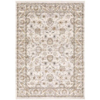 HomeRoots 509397 5 x 8 ft. Ivory & Gray Oriental Power Loom Stain Resistant Rectangle Area Rug with Fringe