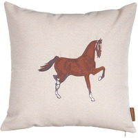 Bed Bath & Beyond 18" X 18" Beige Horse Animal Print Zippered Handmade Polyester Throw Pillow with Embroidery