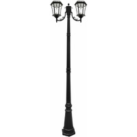 GAMA Sonic Outdoor Solar Lamp Post Light Kit, Double Black Cast Aluminum 19th Century Inspired Lamp with Light Pole, Warm White Light 2700K 94B002