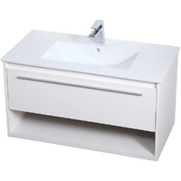 Elegant Decor Kasper 36" Single Porcelain Top Floating Bathroom Vanity in White