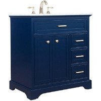 Elegant Decor Americana 32" Solid Wood and Metal Single Bathroom Vanity in Blue