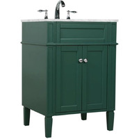 Elegant Decor Park Avenue 24" Metal MDF Marble Single Bathroom Vanity in Green