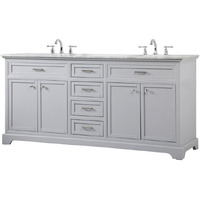 Elegant Decor Americana 72" Metal MDF Marble Double Bathroom Vanity in Gray