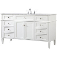Elegant Decor Park Avenue 60" Metal MDF Marble Single Bathroom Vanity in White