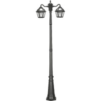 GAMA SONIC Polaris Bulb Solar Lamp Post Light Kit, 91.875 inch Tall, Outdoor Double Head Black Resin and Clear Beveled Glass Post Lamp, Cast Aluminum Light Pole, and Warm White Light 2700K (177B50002)