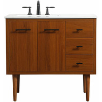 Elegant Decor Indoor Modern Under Sink Bathroom Fixtures Storage Organizer Cabinet 36 inch Single Bathroom Vanity - Teak