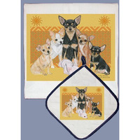 Pipsqueak Productions DP561 Dish Towel and Pot Holder Set - Chihuahua Family
