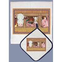 Pipsqueak Productions DP605 Barnyard Dish Towel and Pot Holder Set