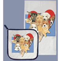 Pipsqueak Productions DP001 Dog with Cat Dish Towel and Pot Holder Set