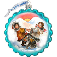 G. Debrekht Christmas Ornaments - Hand Painted Glass Scenic Ornament, Alaska Kids Wreath