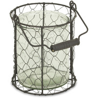 Cheung's 15S001BRXL Round Glass Jar in Brown Wire Basket, Brown