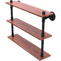 Allied Brass P-490-22-TWS Pipeline Collection 22 Inch Ironwood Triple Wood Shelf, 22", Matte Black
