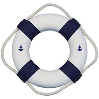 Handcrafted Nautical Decor Classic White Decorative Anchor Lifering with Blue Bands Christmas Ornament 6"