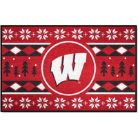 FANMATS 25856 NCAA - Wisconsin Badgers Holiday Sweater Starter Mat Accent Rug - 19in. x 30in. | Sports Fan Home Decor Rug and Tailgating Mat