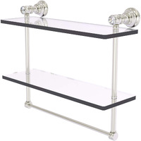 Allied Brass CC-2-TB-16 Carolina Crystal Collection 16 Inch Double Towel Bar Glass Shelf, Satin Nickel