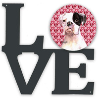 Caroline's Treasures RDR3006WALV White Boxer Cooper Hearts and Love Metal Wall Artwork LOVE Indoor Outdoor Art Decor Patio, Bathroom, Kitchen Colorful Aluminum and Black Steel Sculpture
