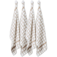 DII Basic Terry Collection Windowpane Dishtowel Set, 16x26, Stone, 4 Count