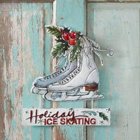 CTW Home Collection Holiday Ice Skating Hanging Decorative Sign, 13.5-inch Height, Holiday Season Decoration