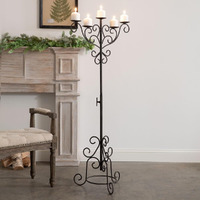 Colonial Tin Works Vintage-Inspired Floor Candelabra, 60.5-inch Height, Home Decoration, Black, 370981